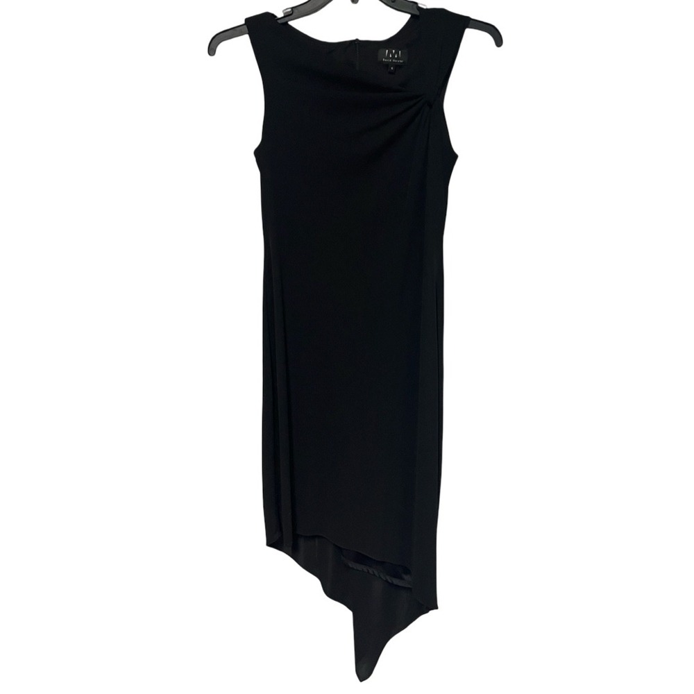 David Meister Black Asymmetrical Handkerchief Hem Knot Shoulder Dress Size 6
